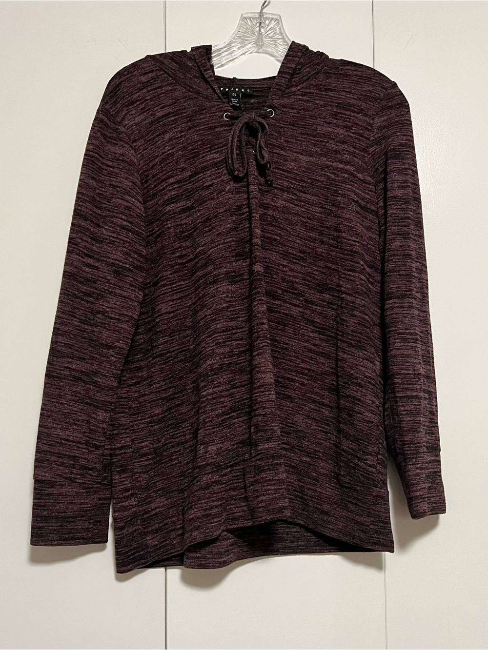 Tribal Marled Burgundy Lace-Up Hooded Pullover